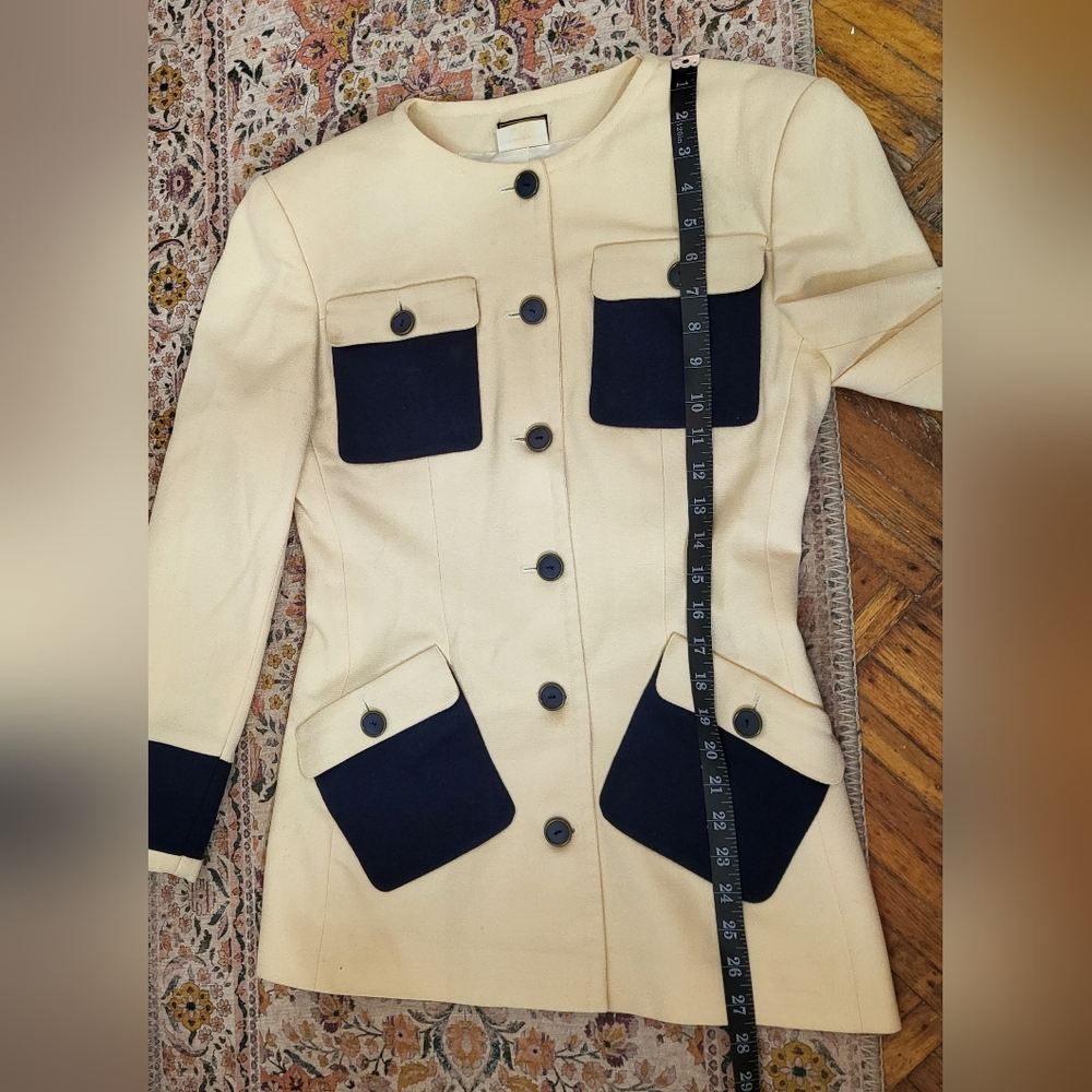 FENDI Vintage Blazer Size M* Woold Blend Patch Pockets Designer Tailor Fit Ivory - Picture 6 of 16